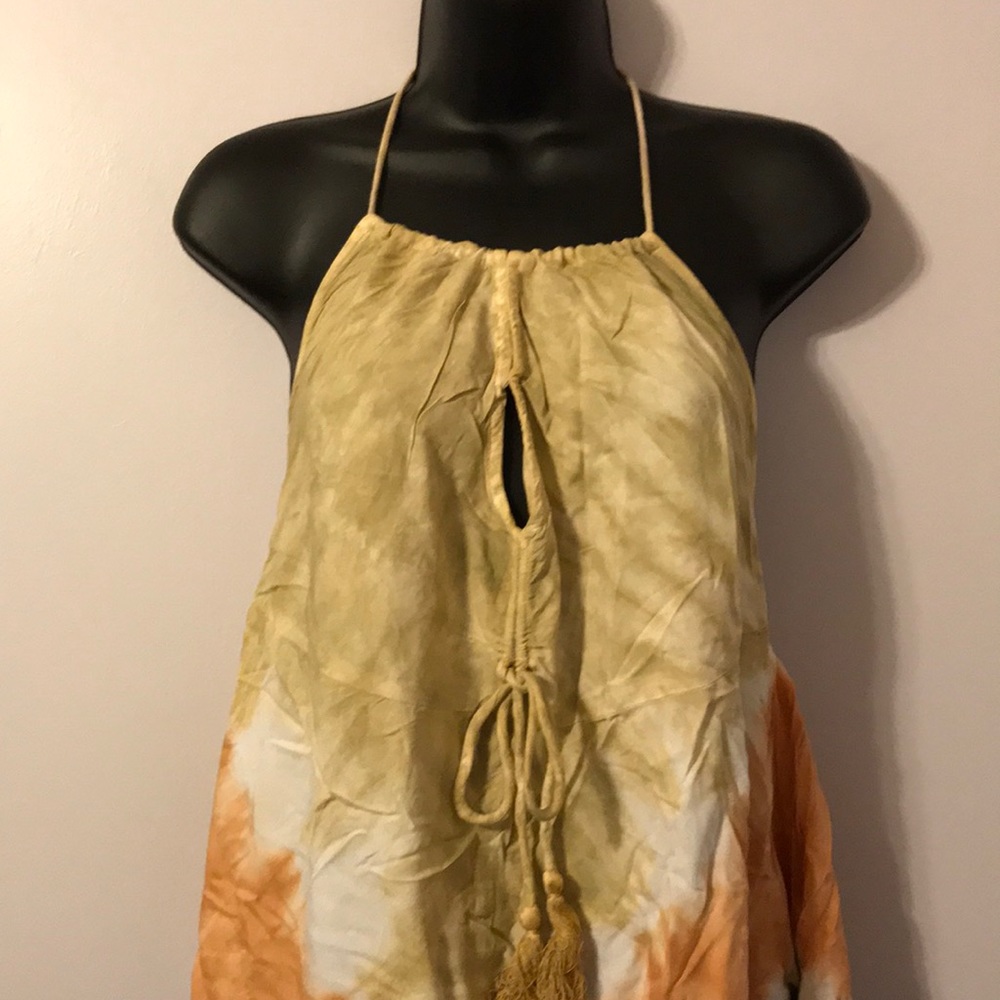🌻 Sugar & Cream Tie Dye Sand color Halter Dress - Picture 3 of 13